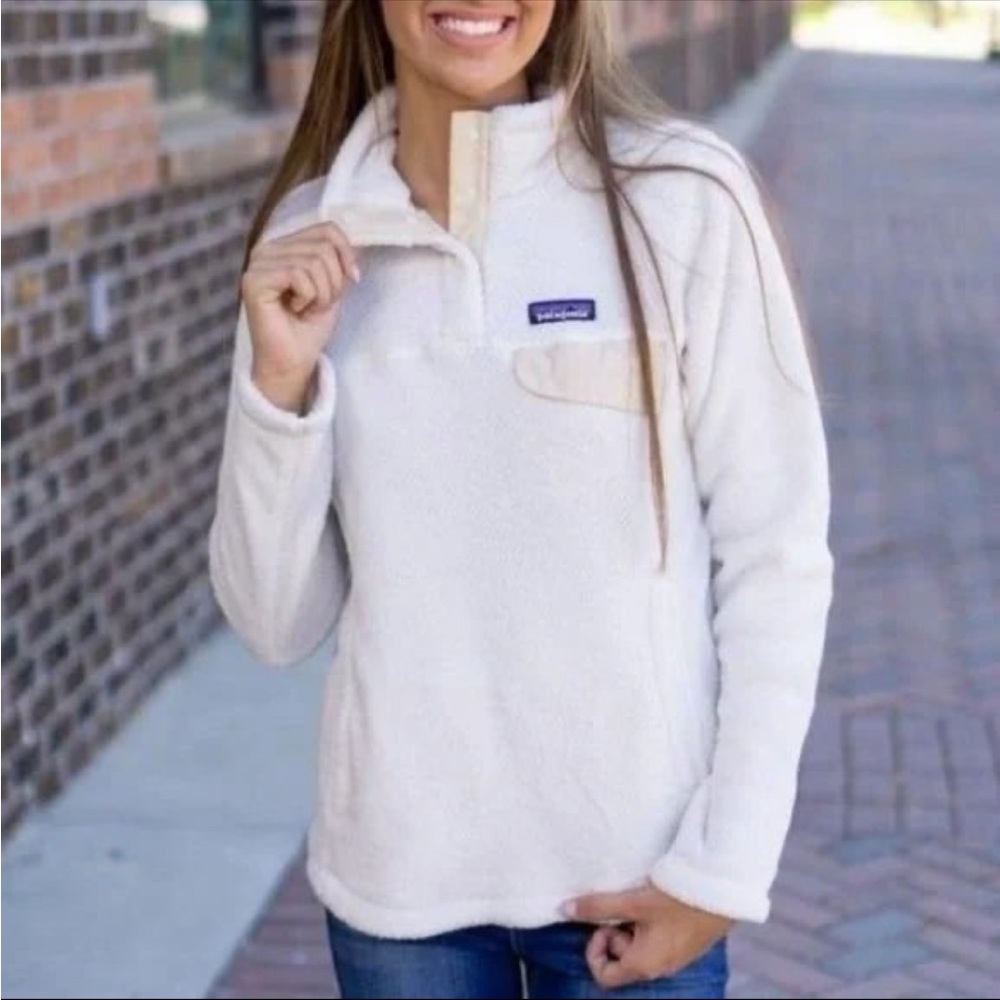 Patagonia Jacket Women Medium Re Tool Snap T Fleece Pullover White Pockets